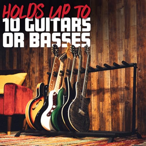 Rok-It Collapsible Folding Guitar Rack Stand for 3 Guitars – Fits Acoustic, Electric, or Bass Guitars – Portable, Durable, Space-Saving Storage (RI-GTR-RACK3)