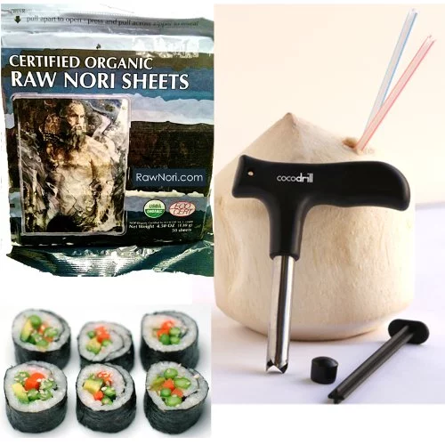 Raw Organic Nori Sheets 200 qty + CocoDrill Coconut Opener Tool Certified Vegan Kosher Sushi Wrap Papers Untoasted Dried