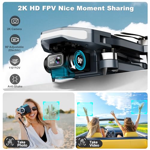 Drone with Camera for Adults - 2K HD Camera FPV Live Video, GPS Drone with Auto Return, Brushless Motor, Foldable Quadcopter, Follow Me, Headless Mode Remote Control for Beginners