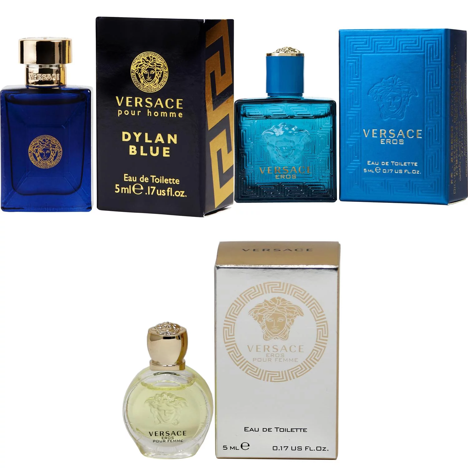 Versace Dylan Blue EDT, Eros Men EDT, Eros Women EDT - 5ml 3PK Kit
