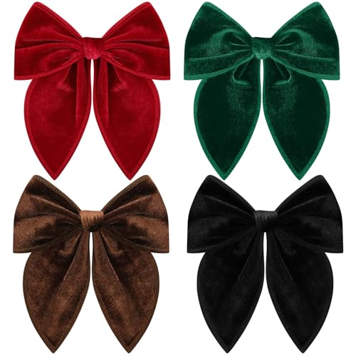 Christmas Hair Bows for Girls, 4 Pcs Velvet Bow Hair Clips Fable Hair Bows Christmas Hair Accessories for Little Girls Toddler Kids