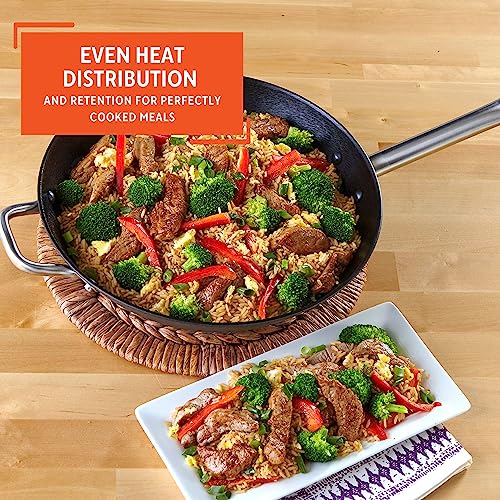 Imusa LCI-19008 Light Cast Iron Wok Pre-Seasoned Non-Stick with Stainless Steel Handles, 14