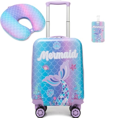 Kid’s Luggage Set 2 Piece Suitcase Set 16’’ Hardside Luggage with Spinner Wheels Girls Boys Carry on Toddler Luggage Travel Rolling Luggage Carry on Luggage Airline Approved Football