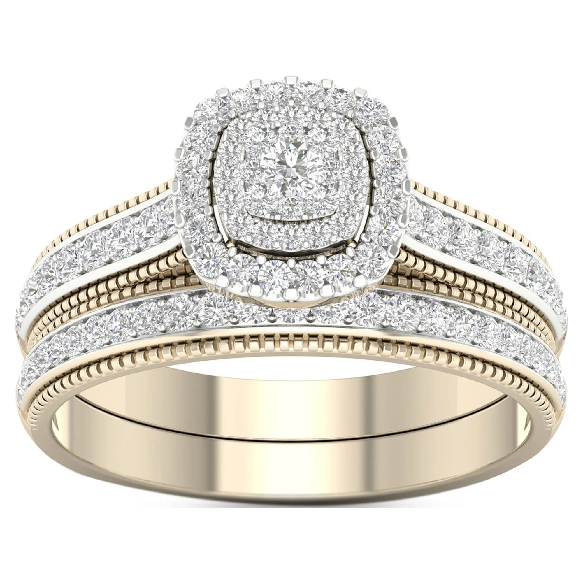 Imperial 1/2Ct TDW Diamond 10k Yellow Gold Cluster Halo Bridal Set (H-I, I2)