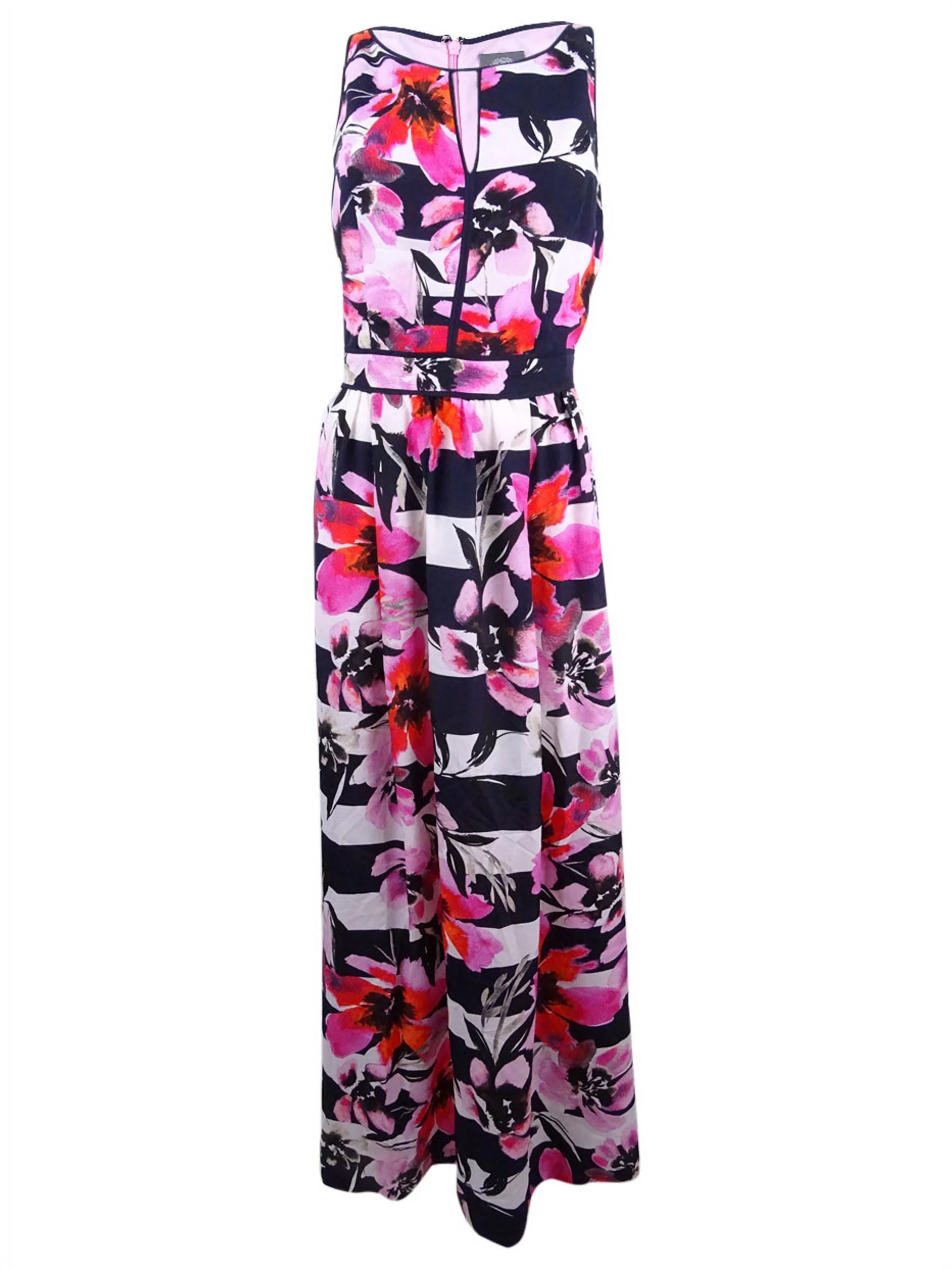 Vince Camuto Women's Floral-Print Striped Maxi Dress (2, Pink/Multi)