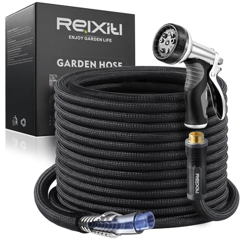 Relxitl Garden Hose, Flexible Water Hose, Ultra Lightweight Non-Expanding hose with 10 Function Sprayer, Leak proof, Pressure Resistant for Yard, Outdoor (Black, 50FT)