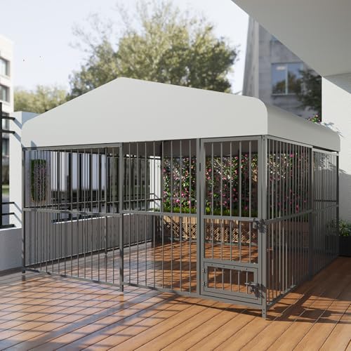 10x10x6 FT Outdoor Dog Kennel,Heavy-Duty Enclosures Outside with UV-Resistant Waterproof Roof Cover and Lock,for Medium and Large Dogs,Easy Assembly