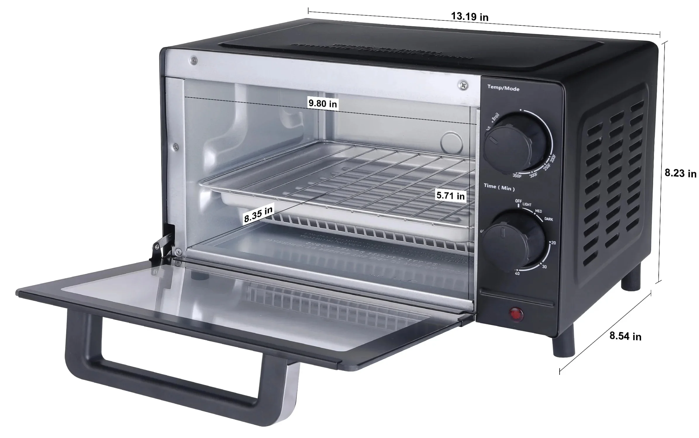 Versatile 4-Slice Toaster Oven: 3 Settings, Baking Rack, and Pan in Sleek Black Design