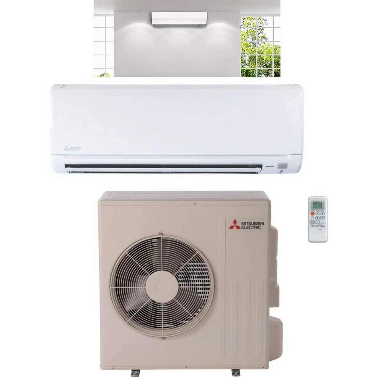 Mitsubishi P-Series 30000 BTU Wall Mounted Heat Pump Air Conditioning System - 19.8 SEER