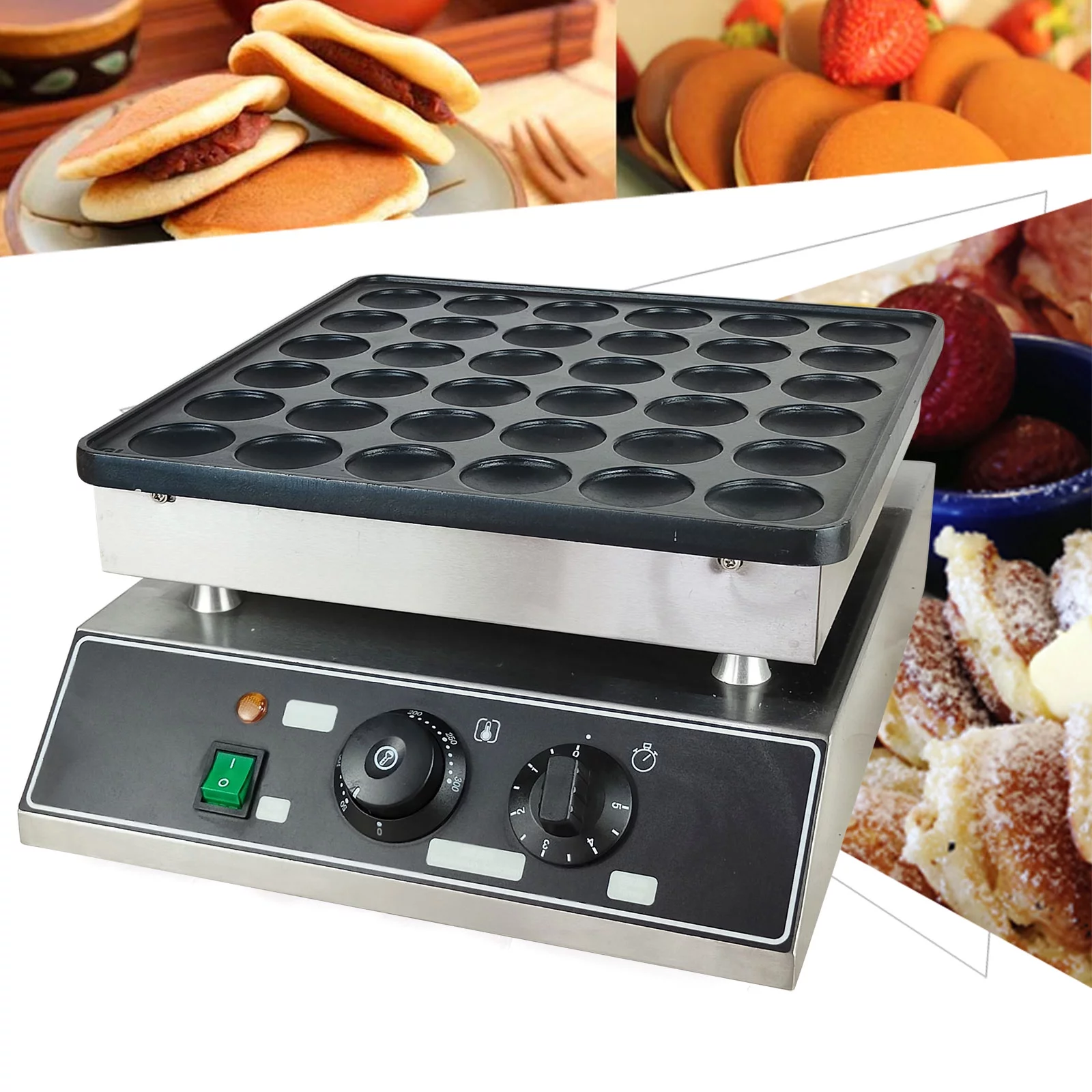 110V Mini Dutch Pancake Baker 36 Holes 1000W Commercial Electric Nonstick Waffle Maker Machine 1.8 Inches for Home and Restaurants