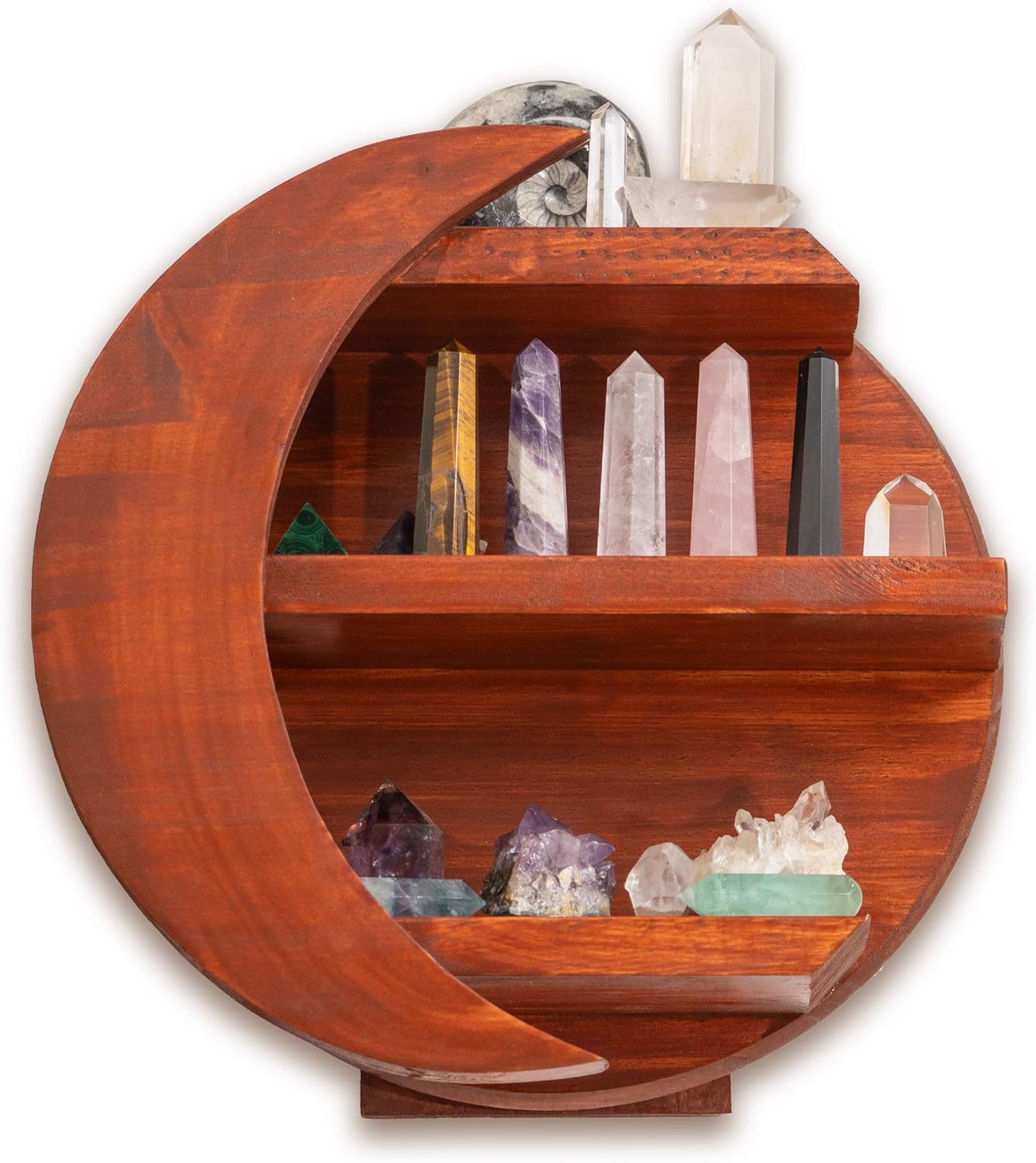 CHAMAMA Moon Shelf, Boho Decor for Bedroom, Crystal Shelf, Crystal Wall Decor, Moon Shaped Shelf for Crystals, Moon Decor, Wooden Moon Shelf, Bathroom Shelf, Crystal Shelf
