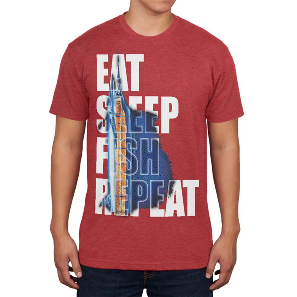 Eat Sleep Fish Repeat Marlin Mens Soft T Shirt Vintage Red MD