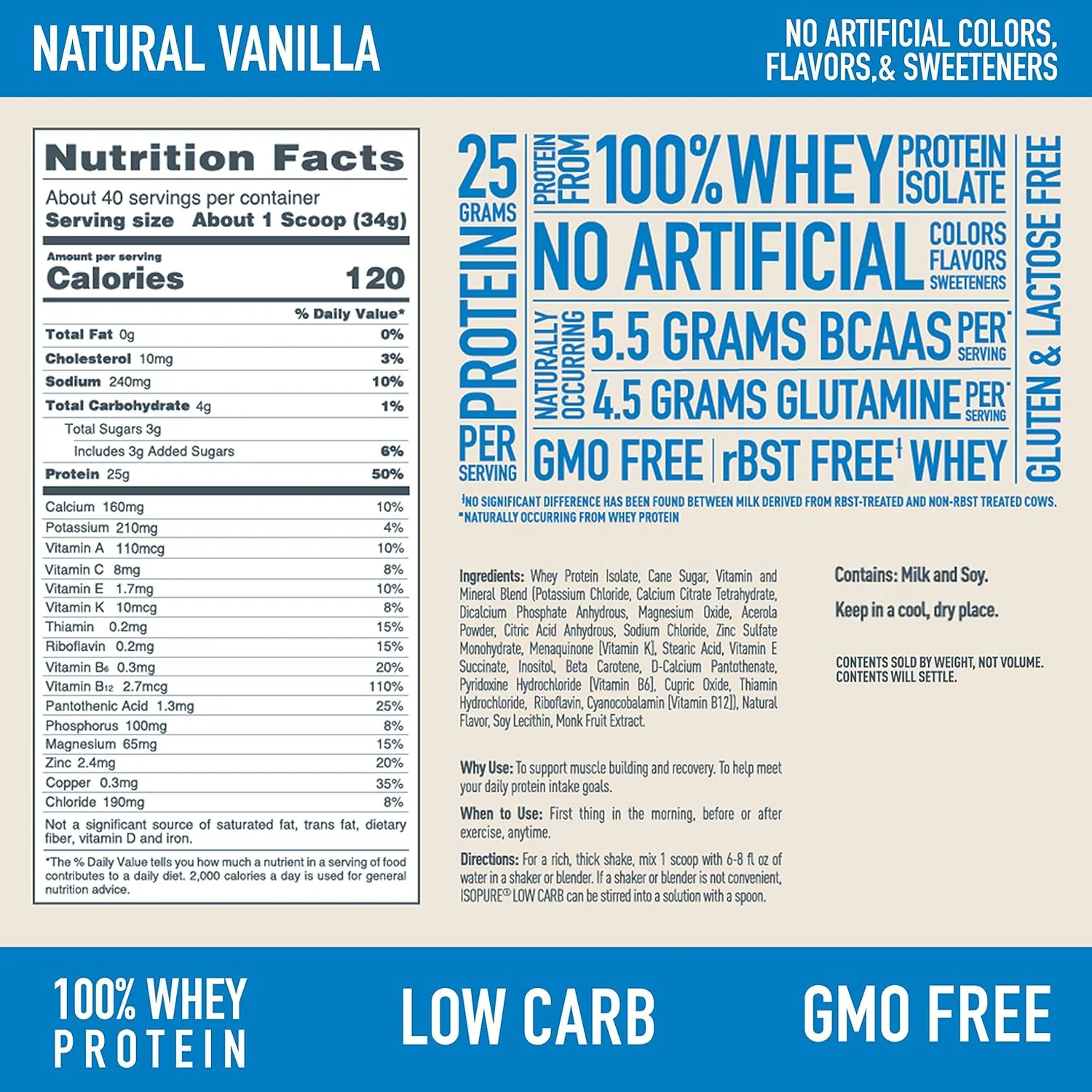 Nature's Best Isopure Natural Whey Protein Isolate Powder Natural Vanilla - 3 lbs