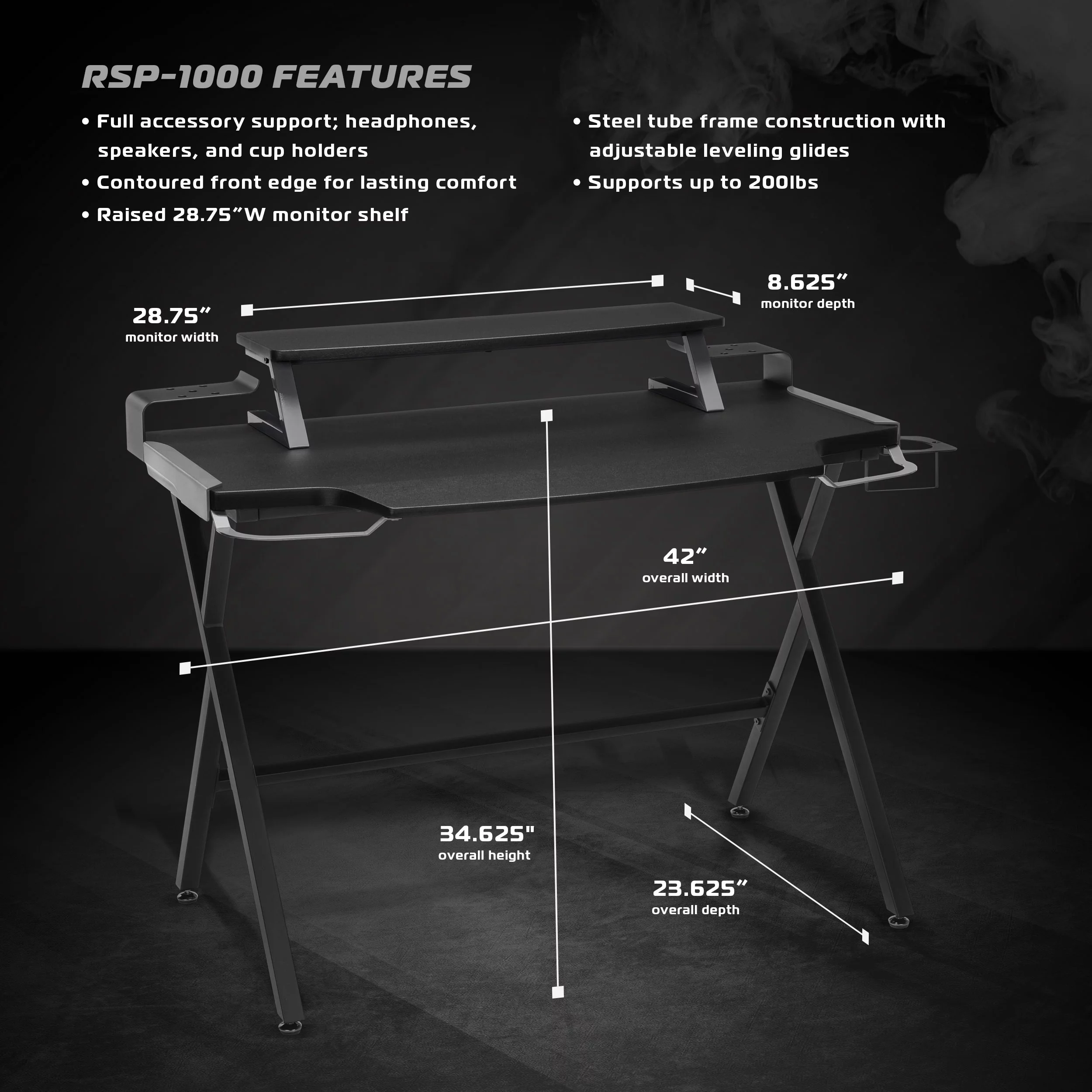 RESPAWN 1000 Gaming Computer Desk, in Gray (RSP-1000-GRY)