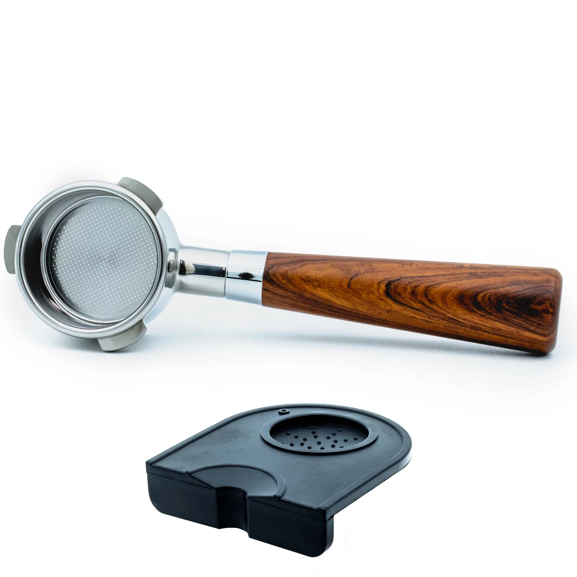 Evergreen Coffee 54mm Bottomless Naked Portafilter Wood Handle With Tamp Mat 304 Stainless Steel. For Breville Barista Express Pro touch, BES870XL, BES870BSXL, BES78VSS, BES880BSS(Filter Basket)