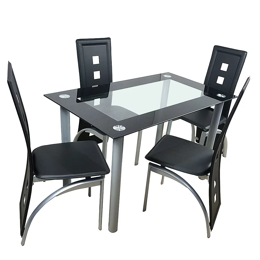 Modern 5 Piece Dining Table Set Tempered Glass Transparent Dining Table with 4pcs Chairs Room Kitchen Breakfast Furniture 110cm Unique Design Home Decor(Black)