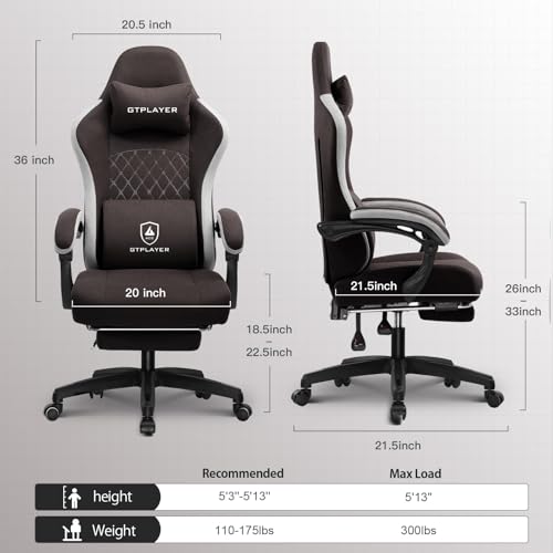 GTPLAYER Gaming Chair, Computer Office Chair with Pocket Spring Cushion, Linkage Armrests and Footrest, High Back Ergonomic Computer Chair with Lumbar Support Task Chair with Footrest