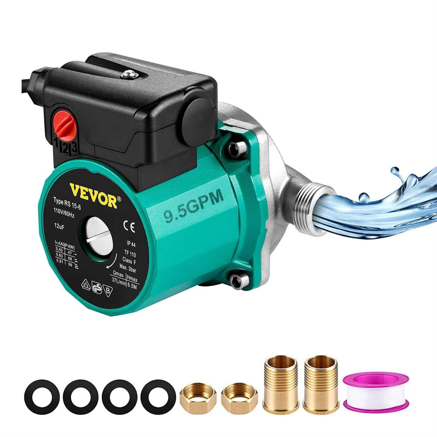 VEVOR Hot Water Recirculating Pump 93W 110V Water Circulator Pump Automatic Start Circulating Pump NPT 3/4 w/Brass Fittings ZYXHBBXGMCRS1L1UOV1
