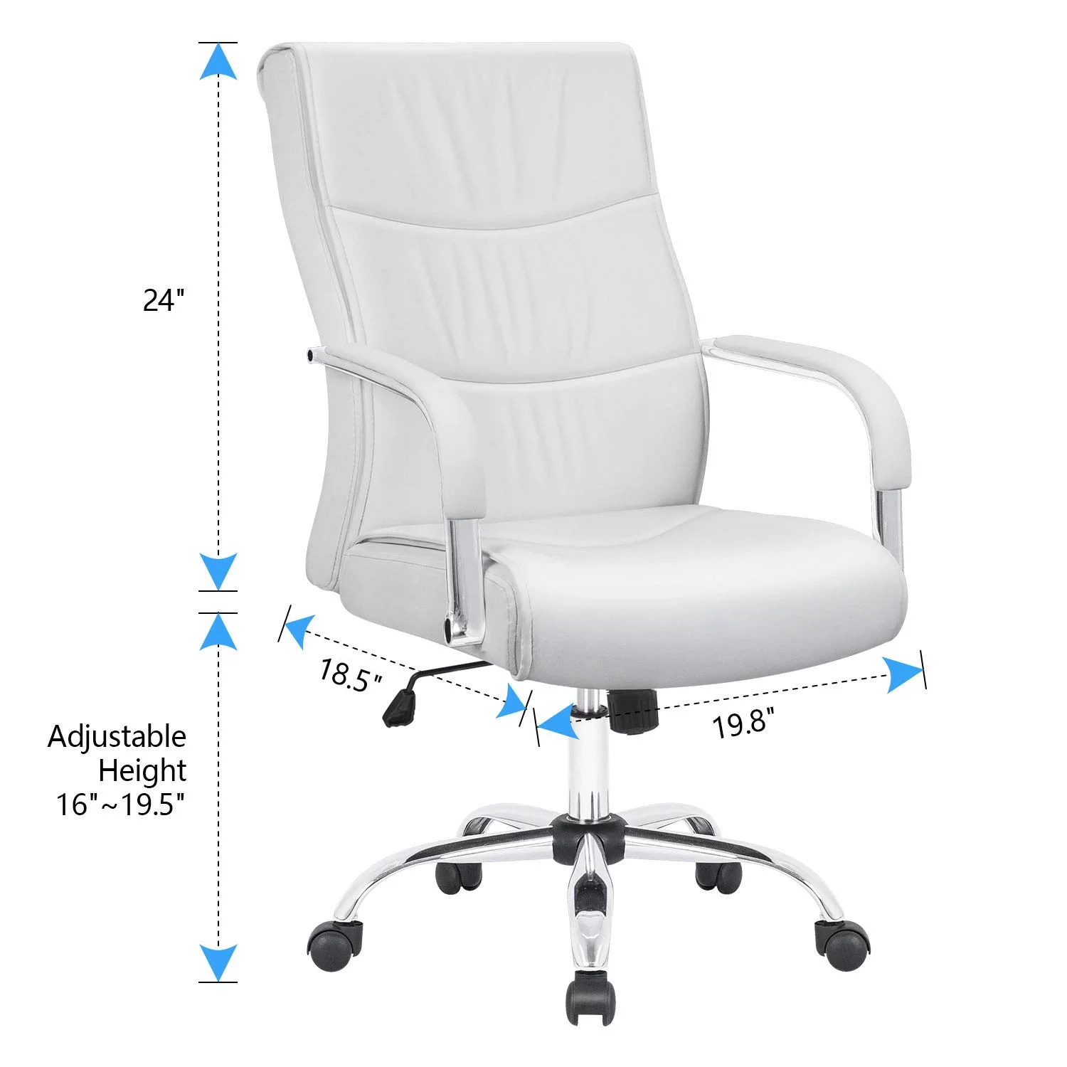 Furmax Office Chair Pu Leather Material Ergonomic 360 Degree Rotatable Waist Support, Leather Wrapped Armrest, White