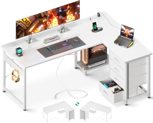 AODK L Shaped Gaming Desk with 4 Drawers, 61
