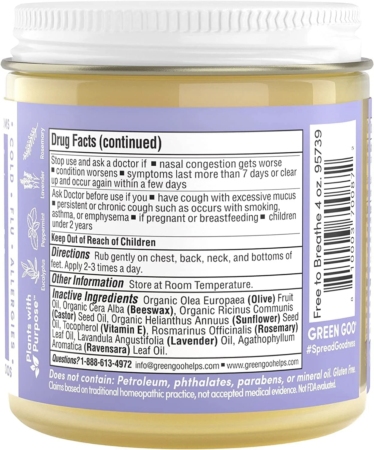 SIERRA SAGE HERBS Green Goo Free to Breathe Sinus Congestion Salve with Eucalyptus - Jar - 4 oz.