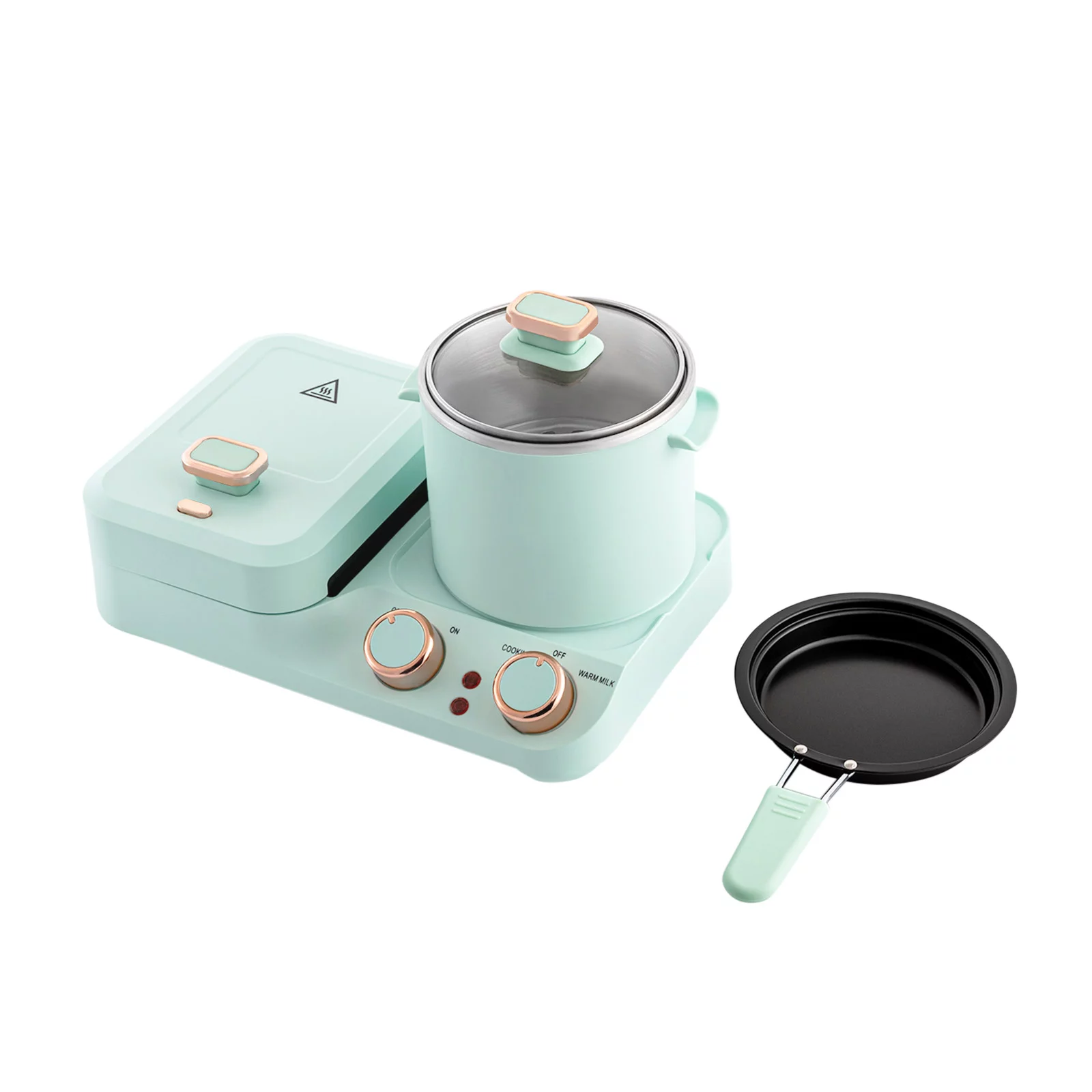 Oukaning 3in1 Breakfast Station Electric Mini Toaster Bread Breakfast Sandwich Maker Soup Pot Frying Pan Pot