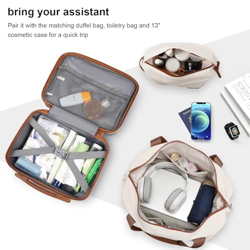 Joyway Carry On Luggage 20 Inch Expandable Suitcase with Spinner Wheel, 4 Piece Hard Shell Luggage Set with TSA Lock(White brown)