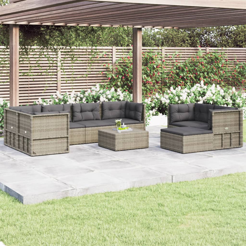 Htovila 8 Piece Patio Set with Cushions Gray Poly Rattan