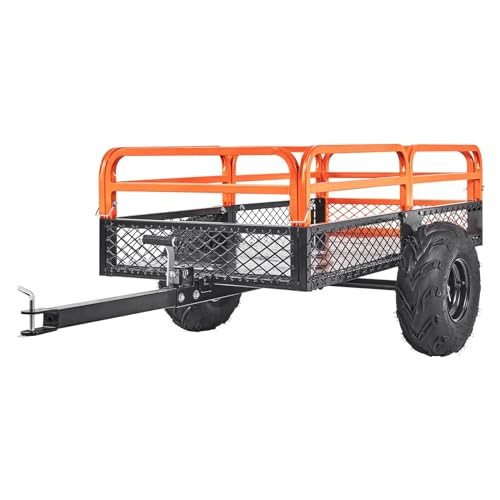 HMKJHL Heavy Duty Steel ATV Dump Trailer, 1500-Pound Load Capacity 15 Cubic Feet, Tow Behind Dump Cart Garden Trailer, with Removable Sides and 2 Tires, for Mowers, Tractors, ATV, UTV