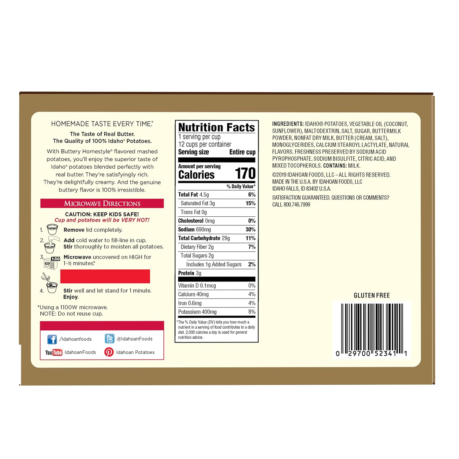 Idahoan Buttery Homestyle Mashed Potatoes, 1.5 oz cup (12-Pack)