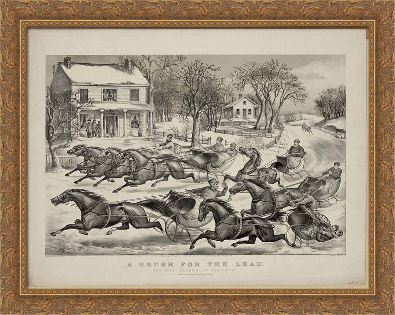 A brush for the lead 36x28 Large Gold Ornate Wood Framed Canvas Art by Currier and Ives