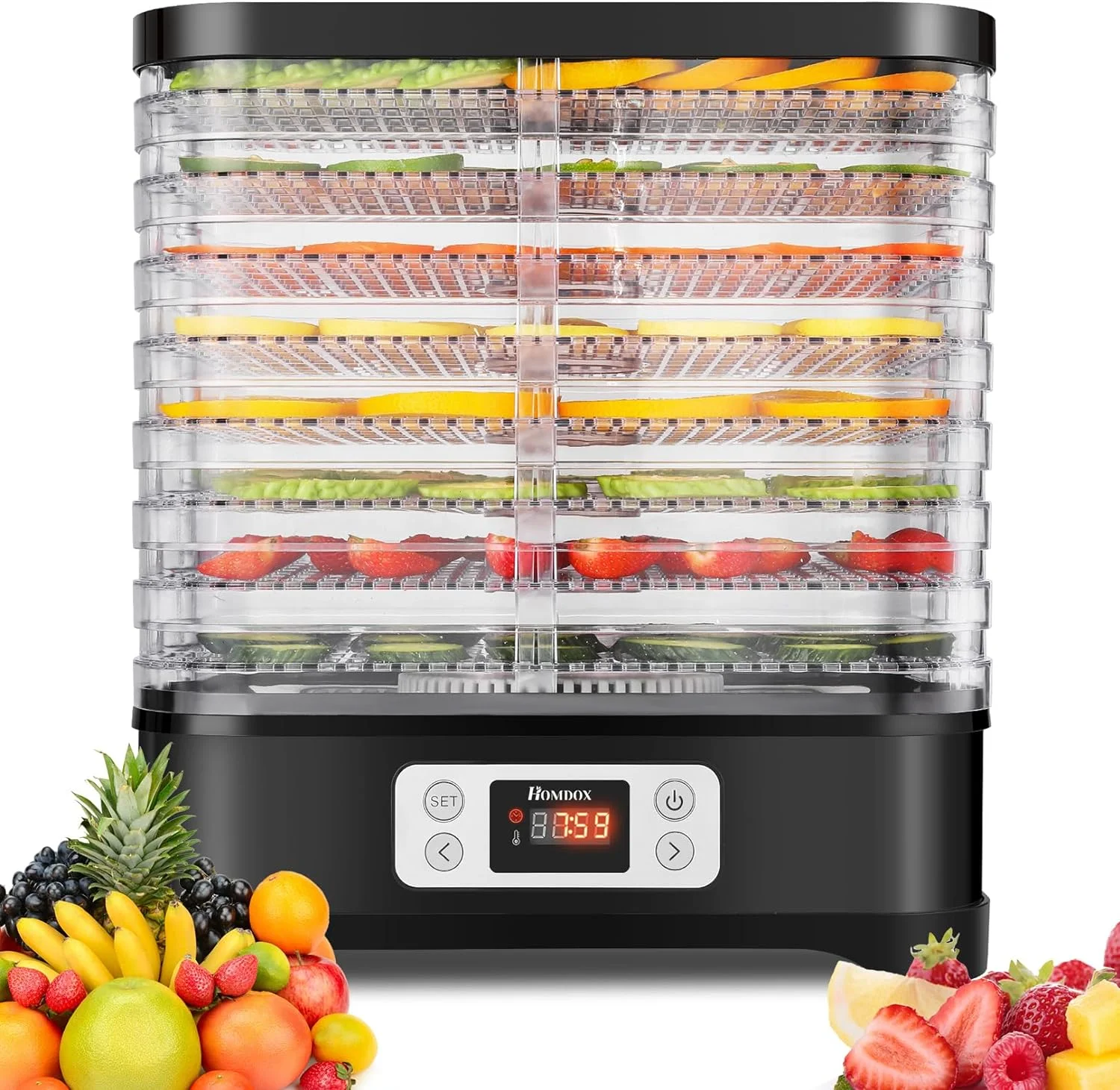 Food Dehydrator Machine Electric 400W 8 Trays, Dehydrators for Food and Jerky with Temperature Control(95ºF-176ºF) Digital Timer and Temperature Control for Meat/Beef/Fruit, BPA Free Black(Newest)