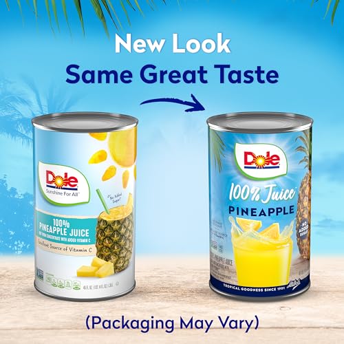Dole 100% Juice, Pineapple, 46 Ounce Cans (Pack of 6)