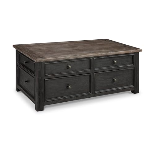 Signature Design by Ashley Bolanburg Farmhouse Lift Top Coffee Table with Drawers, Antique Cream & Brown