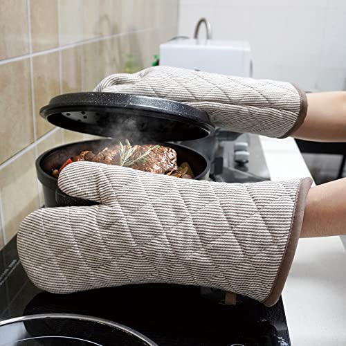 1 Pair Yarn Dyed Oven Mitts 100% Cotton Heat Resistant 470 Degree Gloves Men Women Cooking Baking Barbecue BBQ Microwave Crafting Machine Washable Pot Holders Mittens (red2)