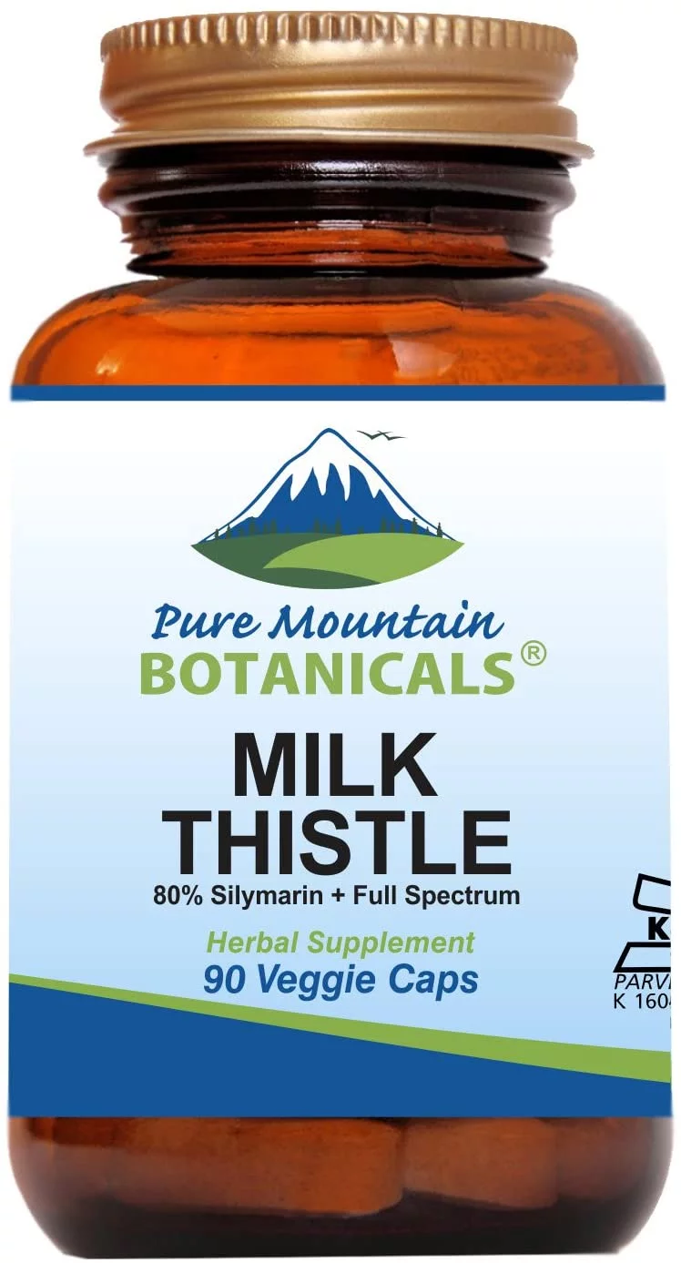 Milk Thistle Extract Capsules Kosher Vegan Herbal Supplements Brown Glass Bottle (90 Caps)