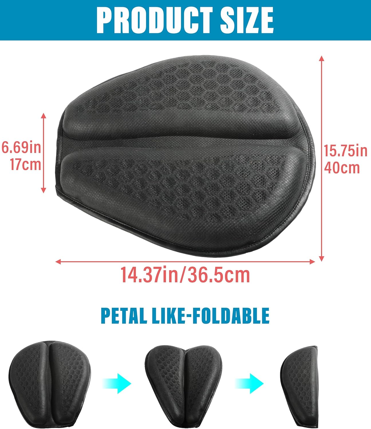 Universal Motorcycle Seat Cushion,Motorcycle Gel Seat Pad with 3D Honeycomb Shock-Absorbing Breathable Seat Cover,3D Honeycomb Shock Absorbing Seat Pad,Stay Cool Comfortable for Long Ride