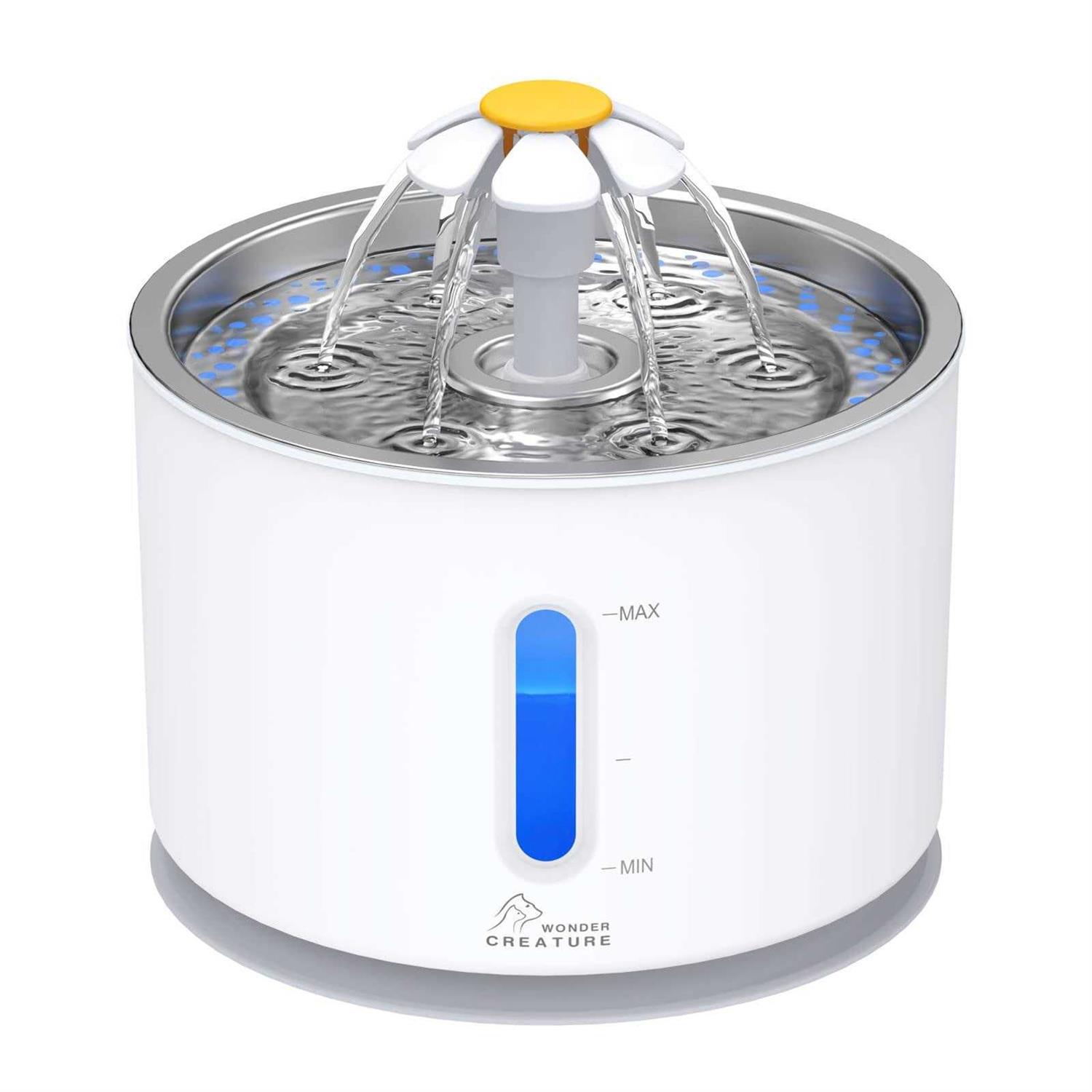 Wonder Creature Cat Water Fountain with Stainless Steel Lid, 2.4L/81oz Automatic Cat Fountain with LED Light and Water Level Window for Cats and Dogs - Pet Supplies online store