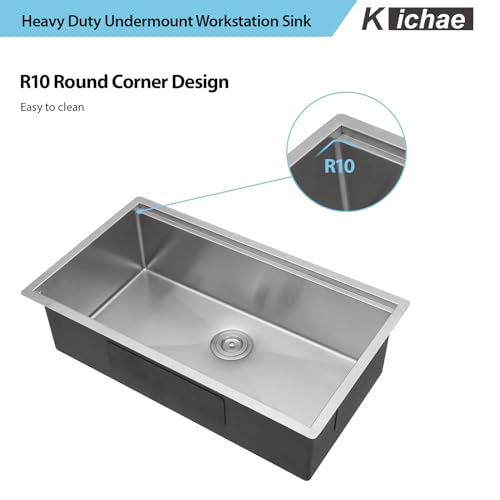 Kichae 12“ Deep Laundry Sink Undermount - 24 Inch Black Undermount Utility Sink Stainless Steel Single Bowl Under Counter Handmade Laundry Utility Room Basin