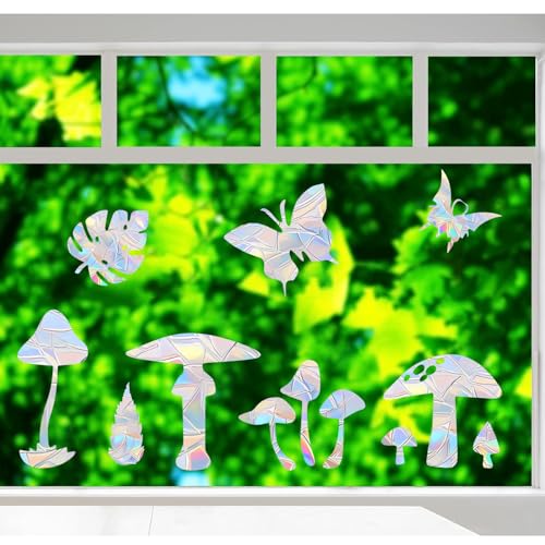 36PCS Snowflake Window Stickers Anti Collision Decals to Save Birds - Non Adhesive Prismatic Vinyl Rainbow Stickers