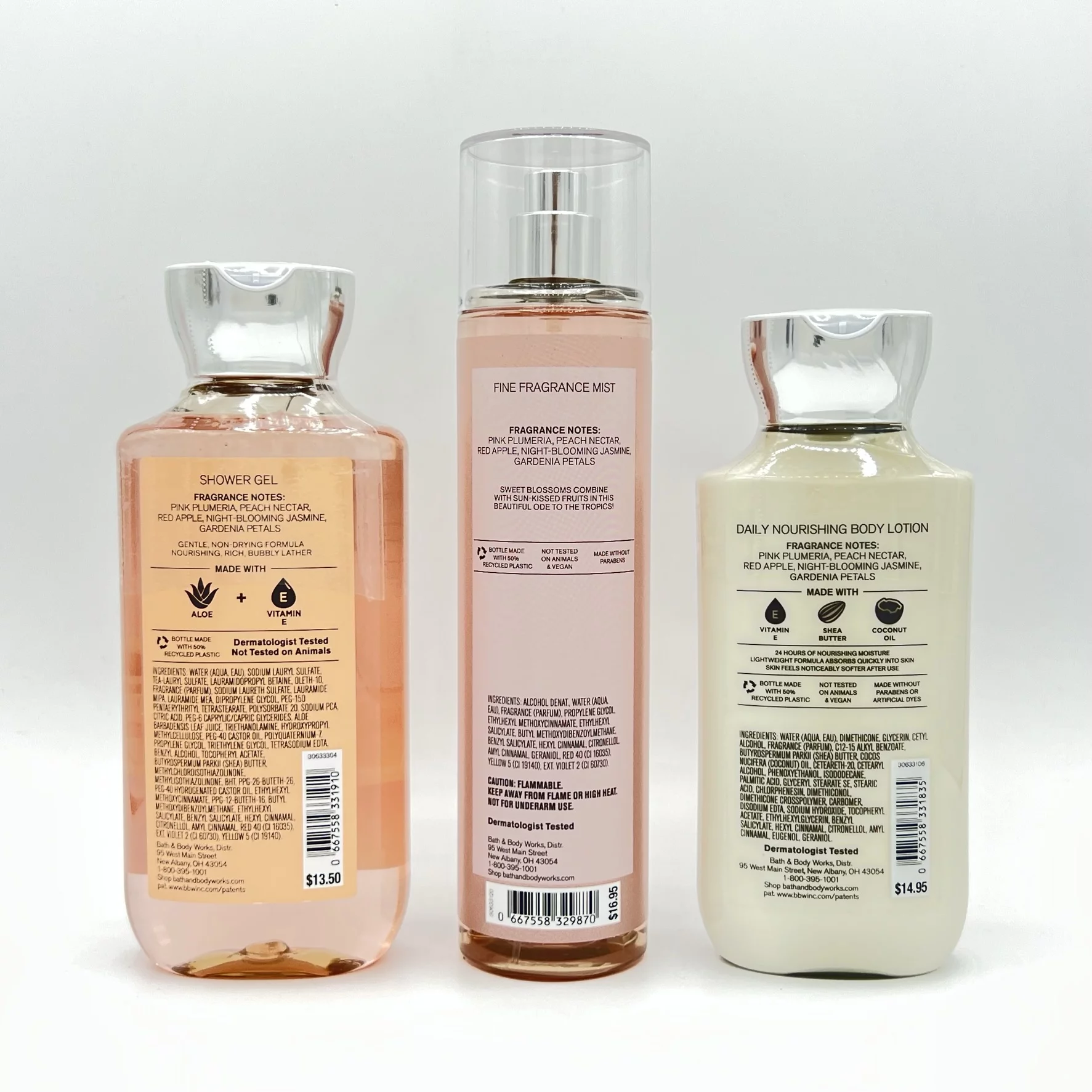 Bath & Body Works Plumeria Shower Gel, Fine Fragrance Mist & Body Lotion 3-Piece Bundle