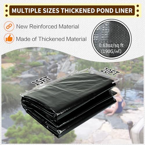 25X25FT Reinforced large PE pond liner, KOI pond liners for outdoor ponds, Enhanced 5-layer structure pond liner for fish, duck, garden raised bed and waterscape pond(0.63oz/sq ft thickness)