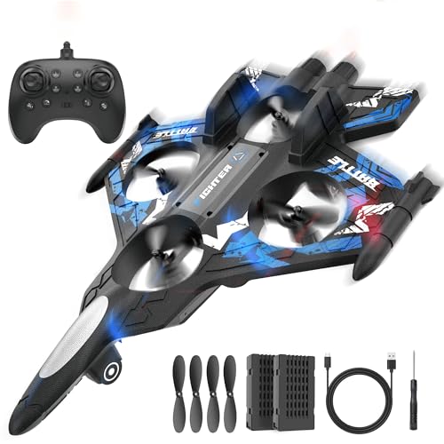 BEZGAR Drones for Kids | 2.4GHZ RC Plane, Remote Control Airplane, RC Helicopter, 360° Flip Fighter Jet Toy with Colorful LED Navigation Lights Blue, Toys for ages 8-13