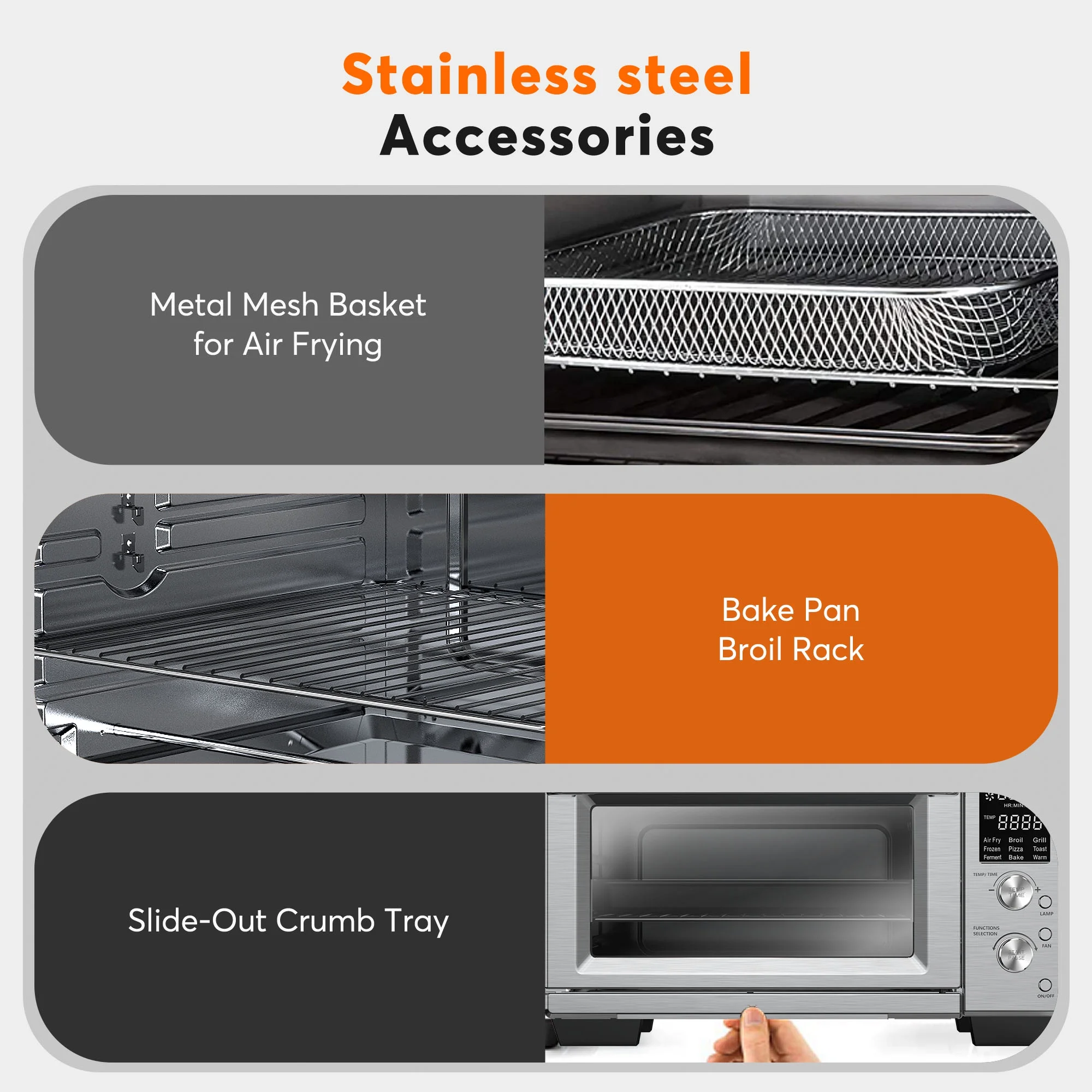 MOOSOO 30Qt Air Fryer Toaster Oven, Stainless Steel Air Fryer Oven, Knob Control, 9 Air Frying Preset Modes