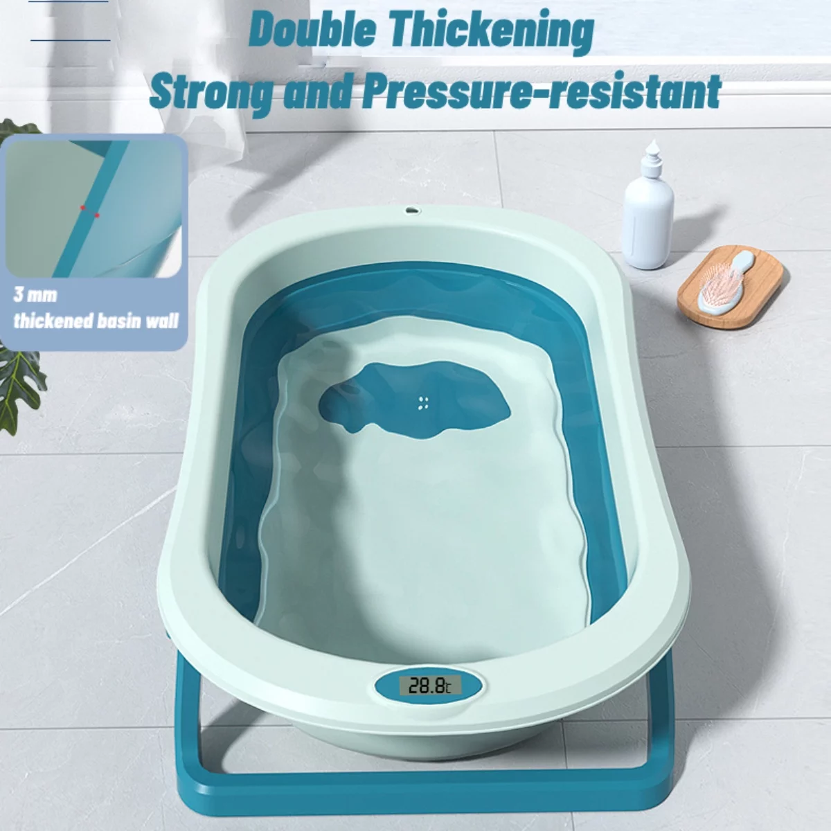 Hurber Large Folding Baby Bathtub, Infant Bath Tub with Temperature Sensitive Display & Anti-Slip Pad, Pink with Net Pad