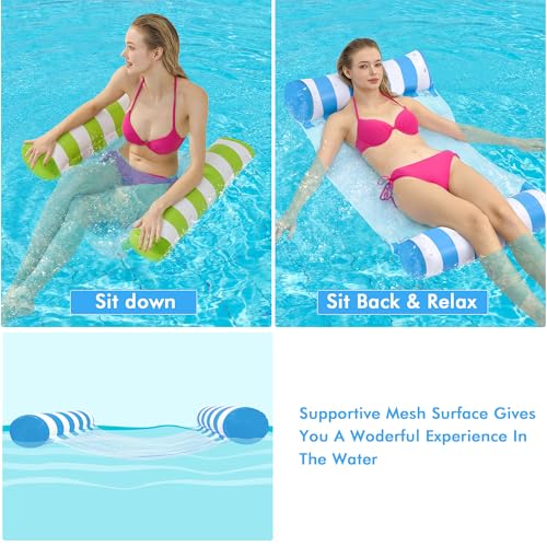 3 Pack Inflatable Pool Floats, OKSUWATER 4-in-1 Water Hammock, Pool Floats Adult Size for Swimming Pool Party Summer Lake Water Fun