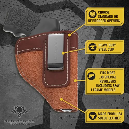 Made in USA - Suede Leather Revolver Holster - Fits .38 Special & J Frame Revolvers Including Ruger LCR, Rock Island, Rossi, S&W 442 642 Airweight, Taurus & Charter | Concealed Carry IWB Holster