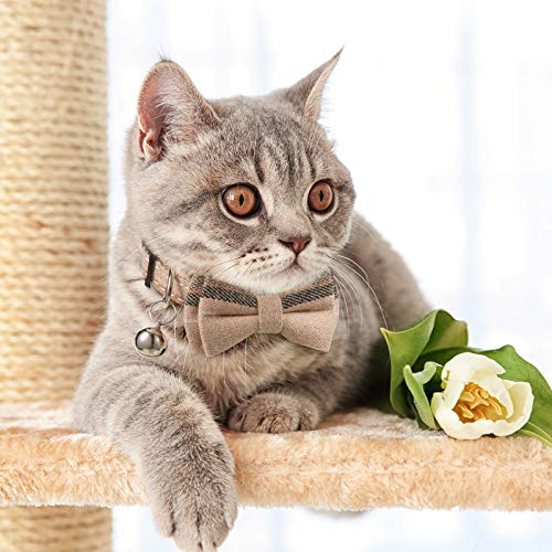 Weewooday 4 Pieces Bow Tie Cat Collar Bandana, Breakaway Pet Tie Bandana with Classic Plaid Adjustable Cat Collar with Scarf and Bowtie Bell for Girl Boy Pet Kitten Cat Puppy Small Dog