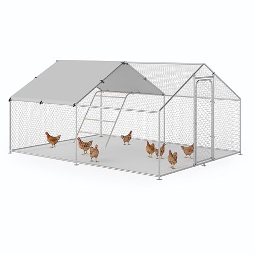Large Metal Chicken Coop Walk-in Poultry Cage with Waterproof and UV-Resistant Cover Outdoor Chicken Run Hen Rabbit Duck House for Backyard Farm Use Spire Roof(10’ W x 13.2’ L x 6.4’ H)
