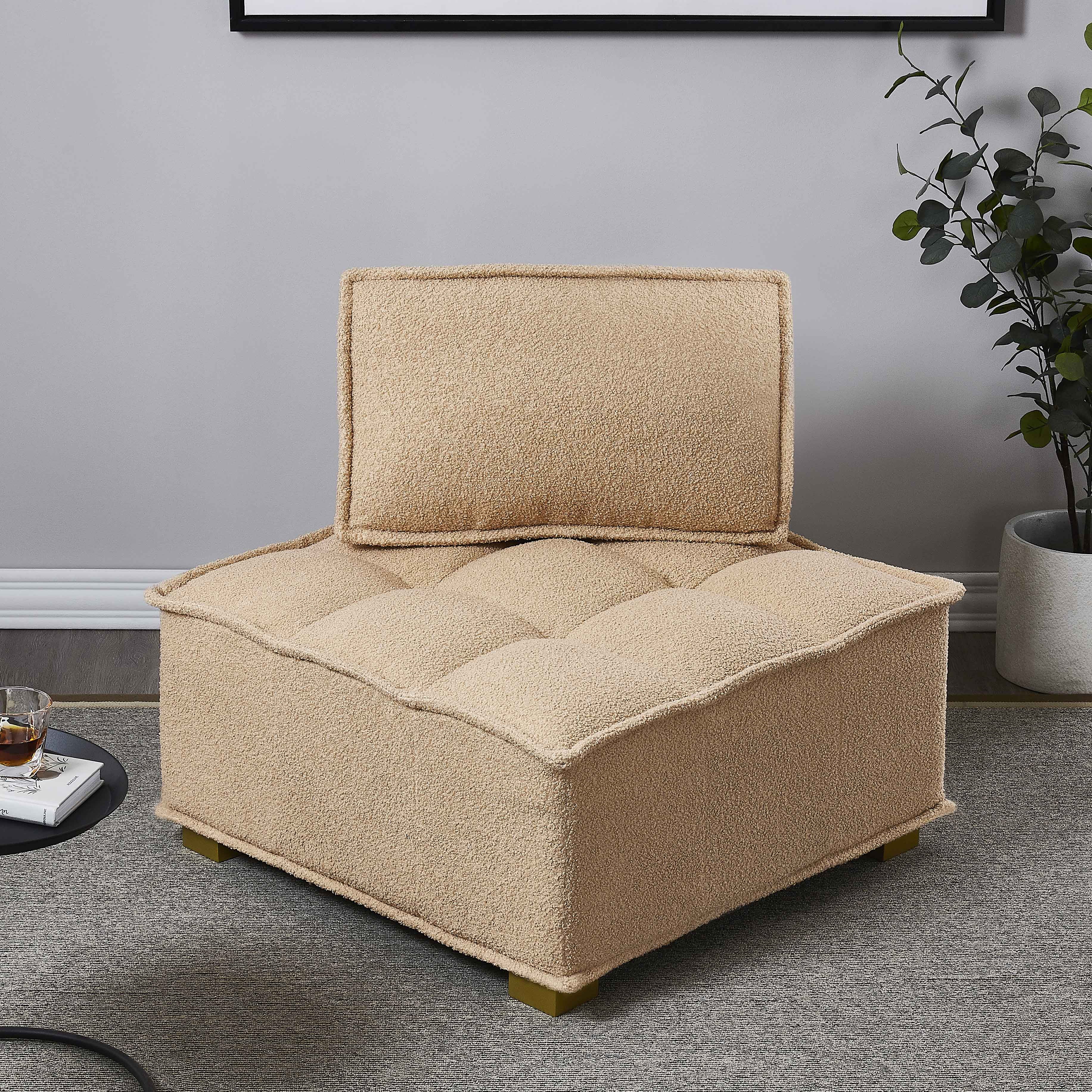 Ucloveria Modular Single Sofa, Lazy Sofas Ottoman with Gold Wooden Legs Teddy Fabric for Living Room